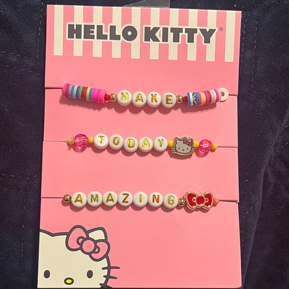 Hello Kitty Pink and White Beaded Bracelet Trio
